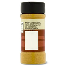 Great Value curry powder bottle with ingredient panel and black cap