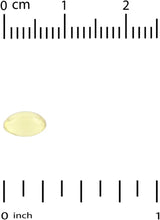 Fish gelatin softgel shown next to a ruler, pale yellow