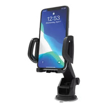 Black phone auto mount with cradle and clamp base for dashboard or vent
