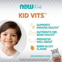 Kids Kid Vits berry blast benefits card with smiling child