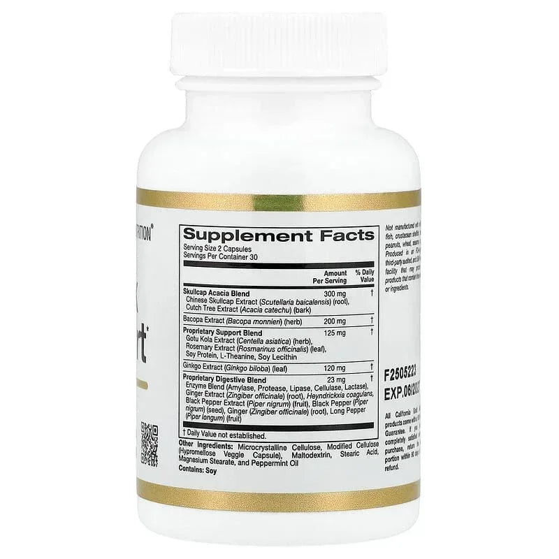 California Gold Nutrition, Think Support, with Ginkgo Biloba, Skullcap, Gotu Kola, Bacopa and Enzymes
