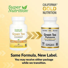 Green Tea Phytosome supplement bottles, white with gold label band