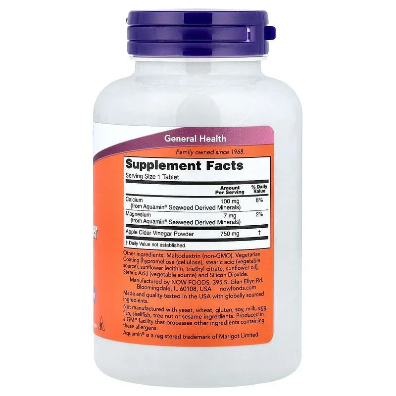 NOW Foods, Apple Cider Vinegar, 750 mg, 180 Tablets