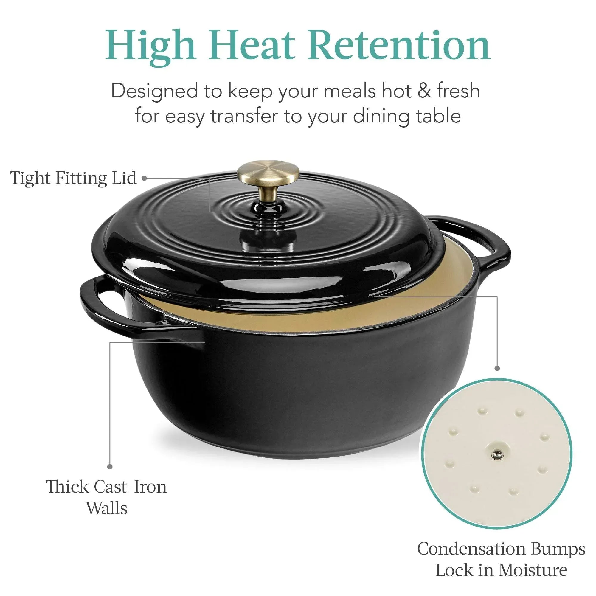 Best Choice Products 6 Quart Enamel Cast-Iron Dutch Oven, Heavy-Duty Cookware w/ Dual Handles, Lid - Black Licorice