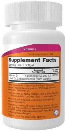 NOW Foods, Vitamin D-3, High Potency, 125 mcg (5,000 IU), 120 Softgels