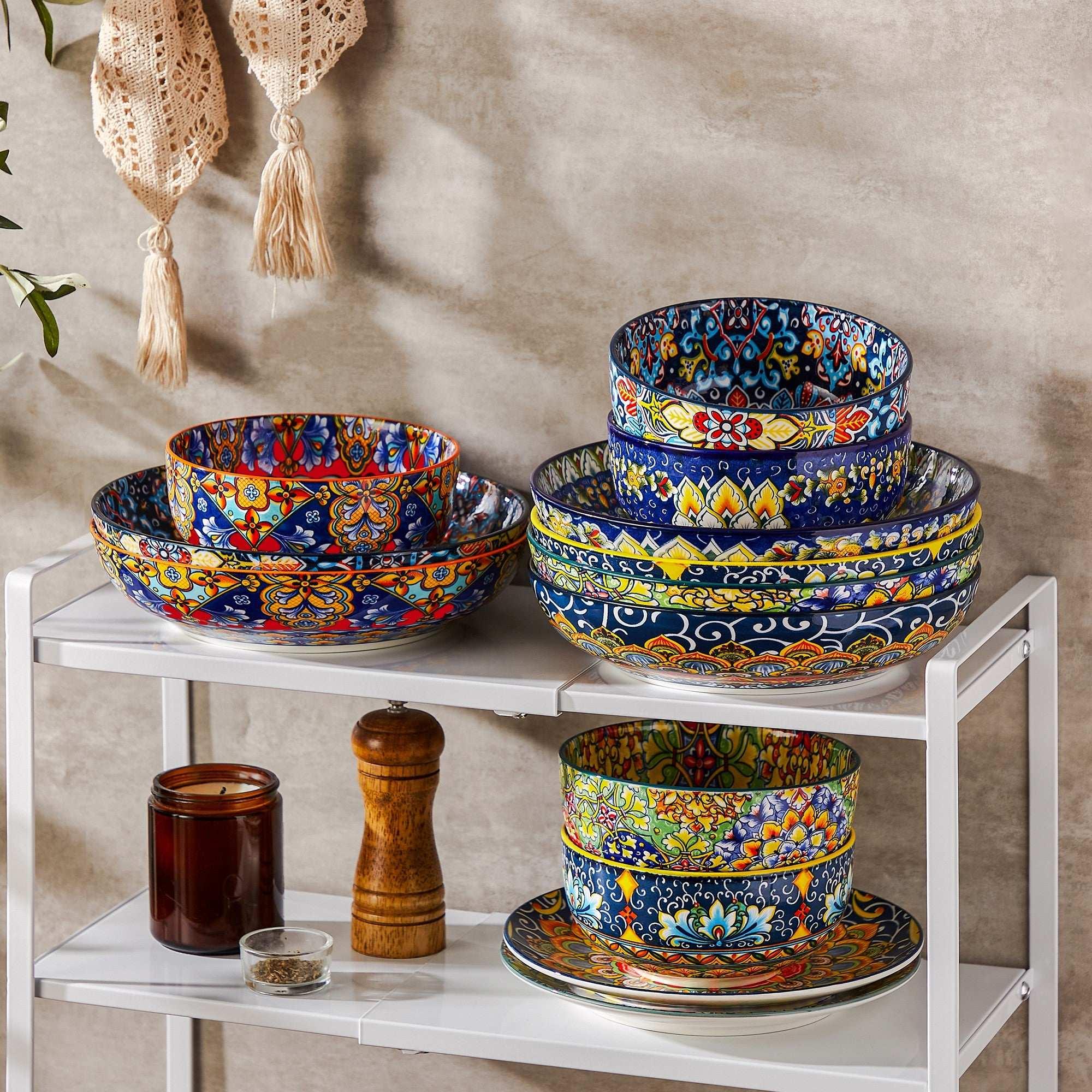 Malacasa Pasta Bowls, Ceramic Salad Bowls Set of 6, 42 oz Large Corlorful Serving Bowls for Kitchen, Dishwasher Microwave Safe Soup Bowls Set, Pasta Plates - USA MEGA SHOP
