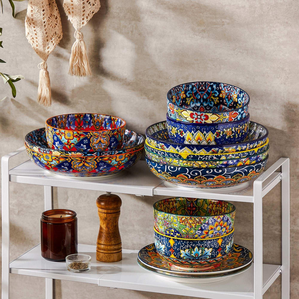 Malacasa Pasta Bowls, Ceramic Salad Bowls Set of 6, 42 oz Large Corlorful Serving Bowls for Kitchen, Dishwasher Microwave Safe Soup Bowls Set, Pasta Plates - USA MEGA SHOP