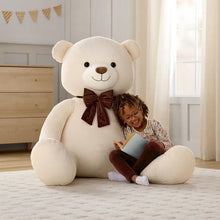 50-inch cream corduroy plush bear with a brown bow tie