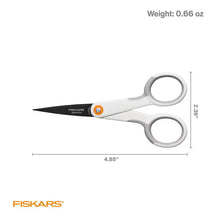 Fiskars 5-inch micro-tip non-stick scissors with Softgrip, white ring handles, orange screw
