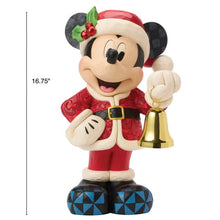 Disney holiday Mickey Mouse statue in a red Santa outfit, holding a bell; 16.75 inches tall