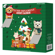 Dog plush ornament advent calendar box with numbered doors and dog toys pictured