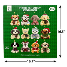 Dog plush ornament advent calendar package marked 16.7 by 16.5 inches