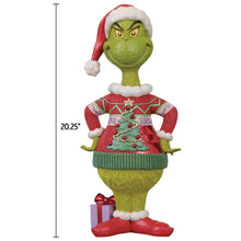 20.25-inch Jim Shore Grinch statue in a Christmas sweater and Santa hat
