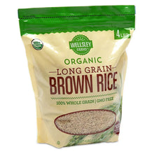 Organic long-grain brown rice pouch, 4 lb, Wellsley Farms logo on front