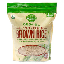 Organic long-grain brown rice pouch, 4 lb, Wellsley Farms brand, USDA Organic