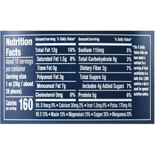Nut canister Nutrition Facts panel with serving, sodium, and protein details