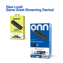 onn Full HD streaming device packaging with black streaming stick