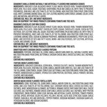 Ingredients list panel on snack chip variety multipack box