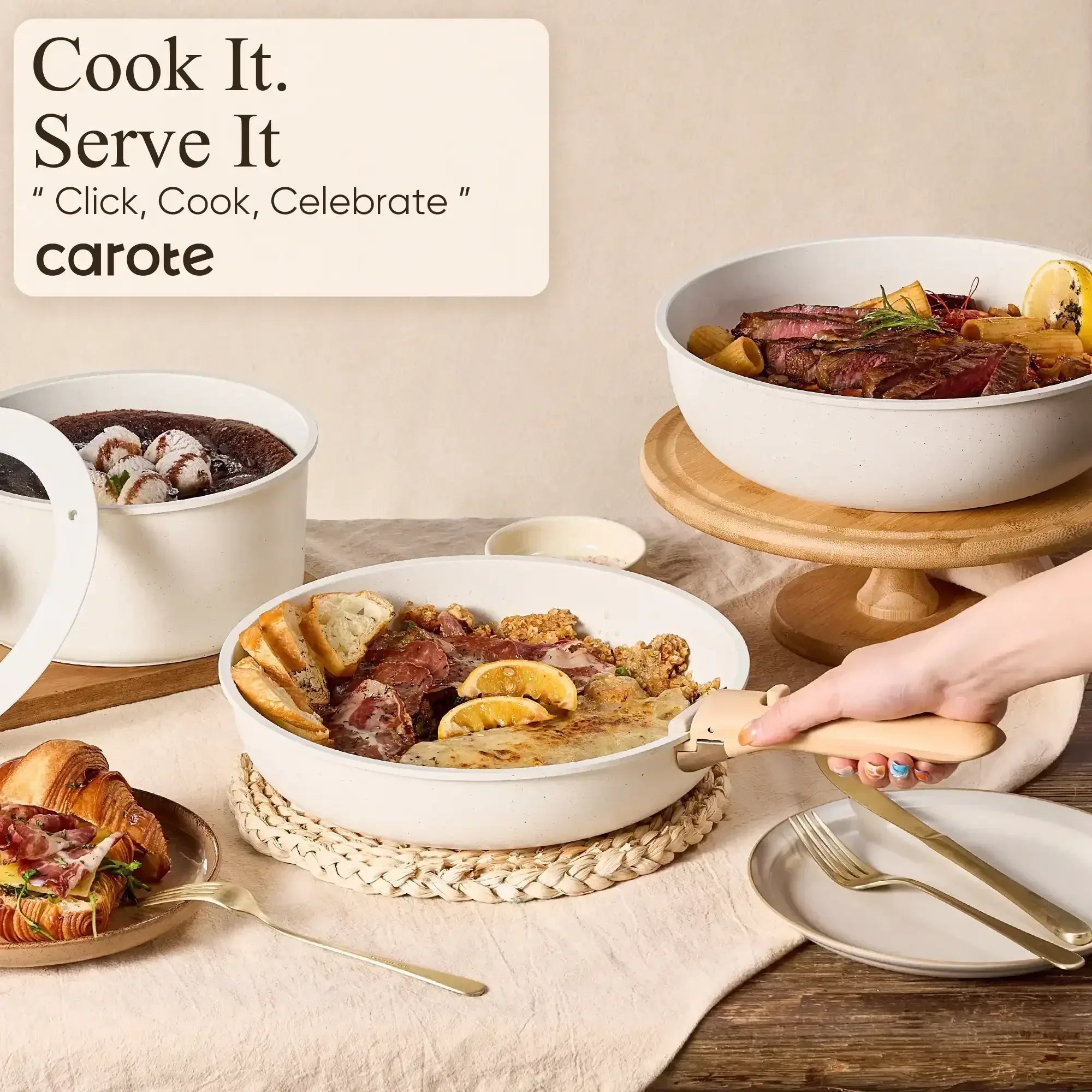 Carote 21 Pcs Nonstick Cookware Set, Pots and Pans Set with Detachable Handles, Oven/Dishwasher Safe, Stackable Kitchen Cooking Set, Granite