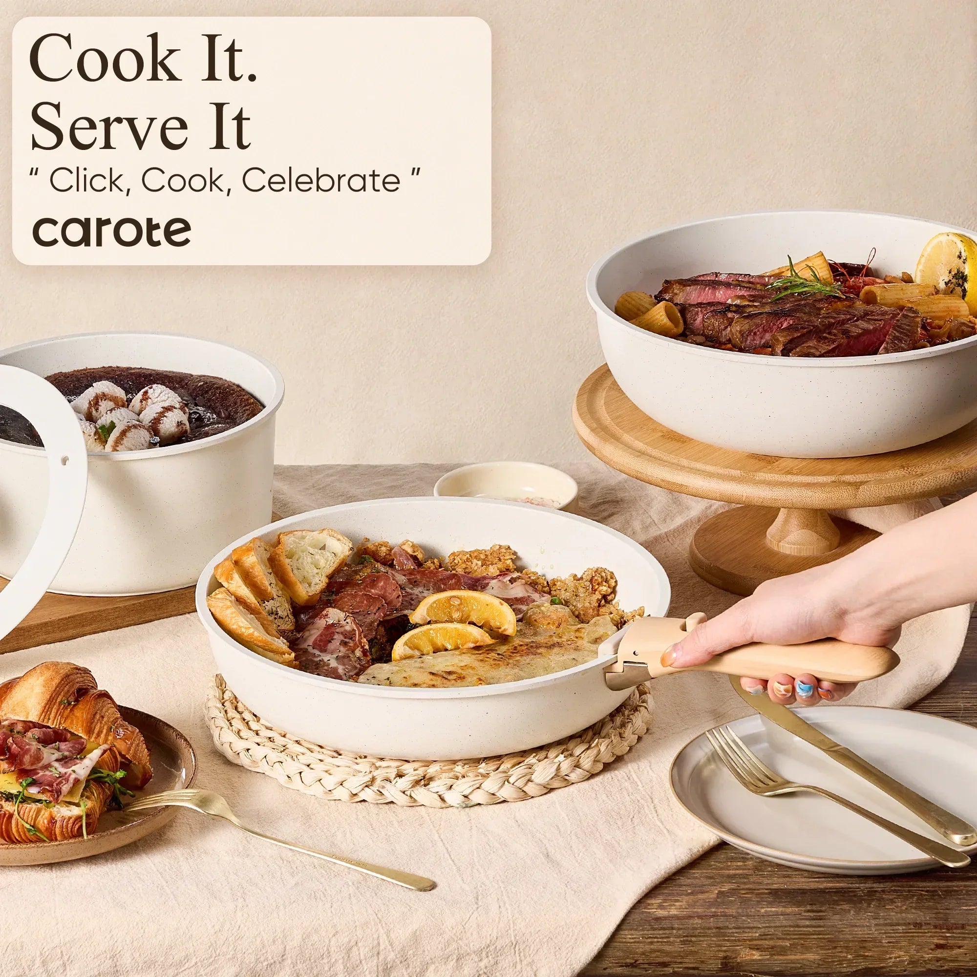 Carote 15 Pcs Nonstick Cookware Sets, Granite Non Stick Pots and Pans with Removable Handles, Oven Safe, Induction Compatible, Black