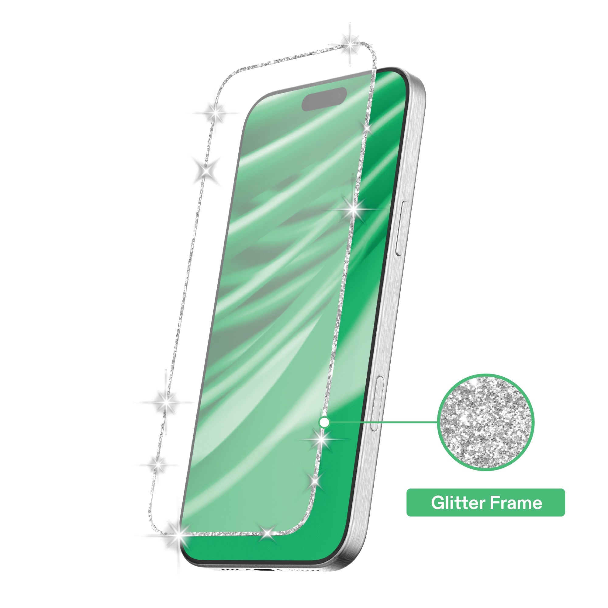 onn Glitter Frame Glass Screen Protector with Easy Application Tray for iPhone Air