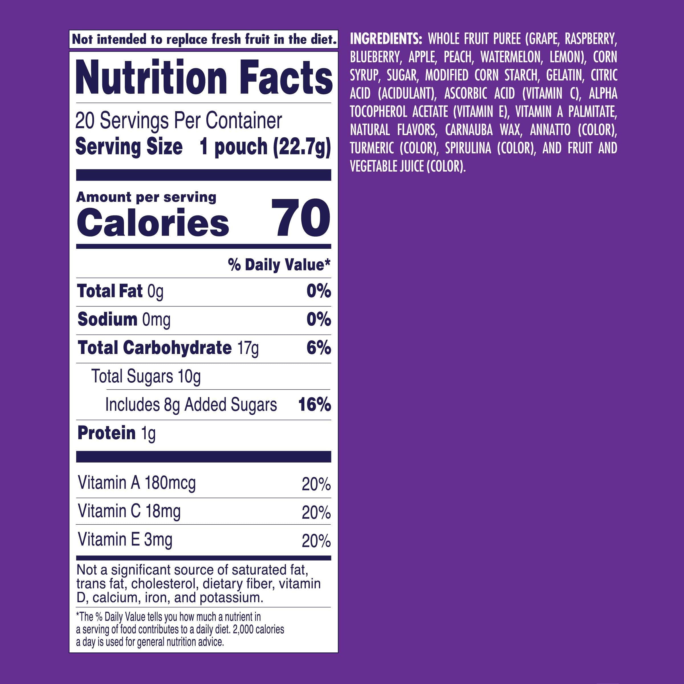Welch's Fusions, Original Fruits, Soft Fruit Snacks, Gluten-Free, .8 oz, 20 Count