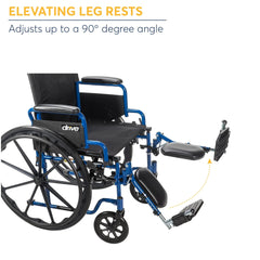 Drive Medical Blue Streak Wheelchair with Flipback Desk Arms, Elevating Leg Rests, 18" Seat, Steel Frame