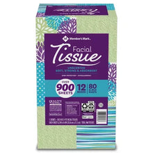 Facial tissue multipack box with “unscented,” “12 boxes,” and “over 900 sheets” text