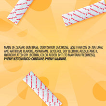 Juicy Fruit Original gum ingredients panel with folded gum pieces