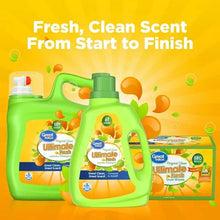 Green laundry detergent bottle set with smaller bottle and 107-load original clean label