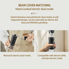 Black hand coffee grinder compatible with an electric drill for dual-mode grinding