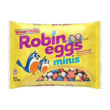 Whoppers Robin eggs minis candy bag with colorful egg candies in a window