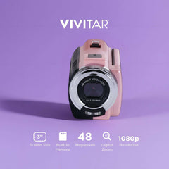 Vivitar PopCam Digital Camcorder, 48MP, Full HD 1080p Video Camera with 3" Flip Screen, 16x Digital Zoom, Built-in Microphone, Compact Vlogging Camera for Beginners, Travel, & Family Recording
