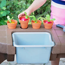 Kids grill play center with blue sink insert and terracotta planter cups
