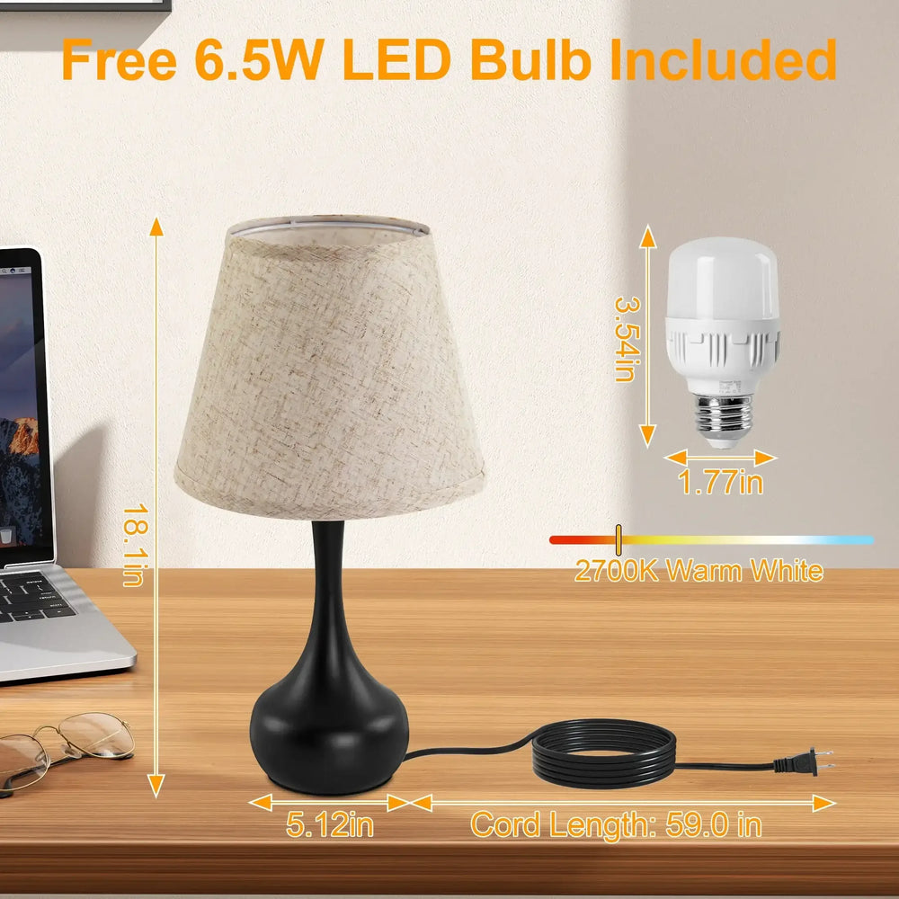 LOFTER-PRO Touch Table Lamps for Bedroom, 3-Way Dimmable Bedside Lamp - Home Decor, Touch Controlled Small Light For Bedroom, Living Room, Office, Desk (Including LED Bulbs) - USA MEGA SHOP