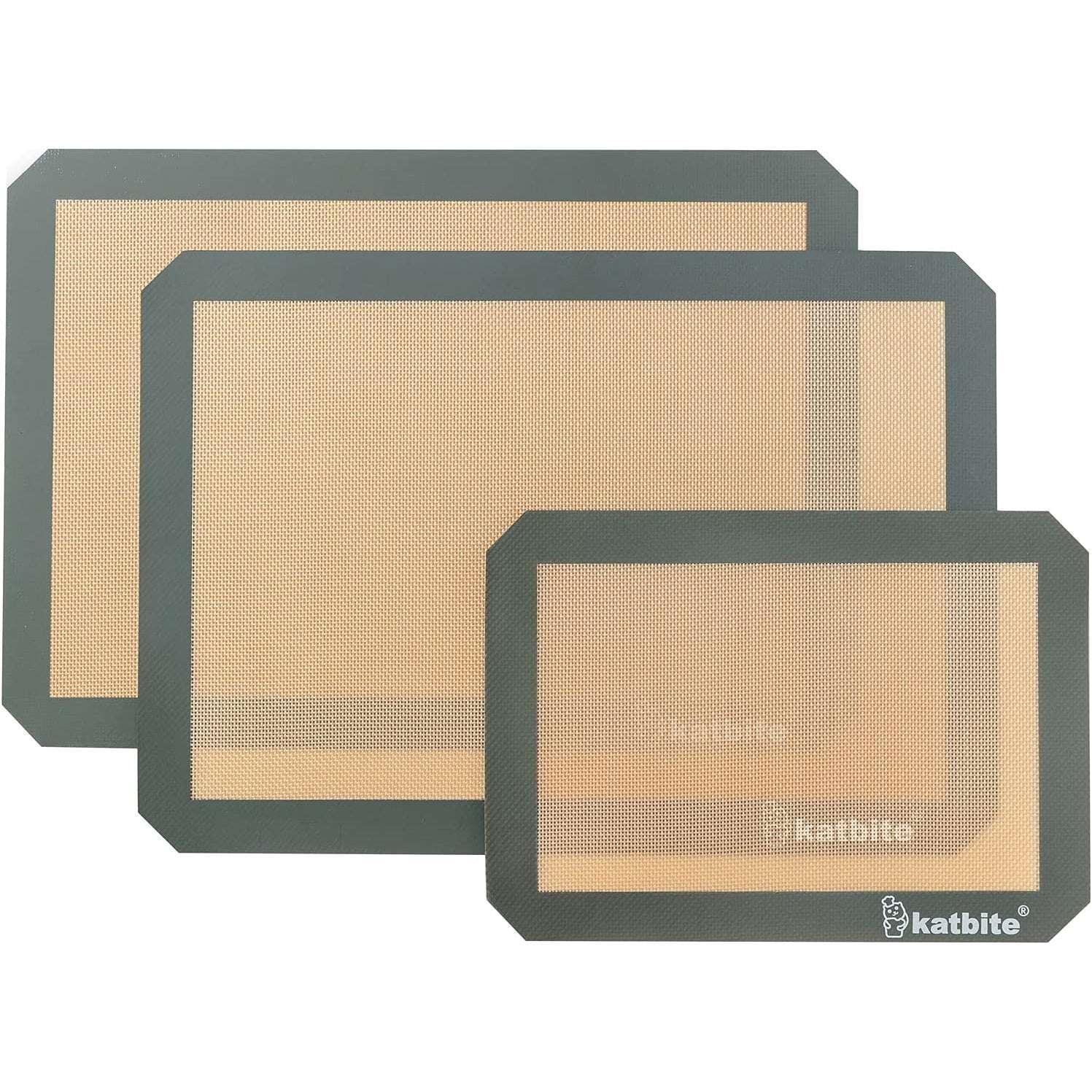 Katbite Silicone Baking Mat 3PCS 11.6 in x 16.5 in Reusable & Nonstick Bakeware Mats,Black