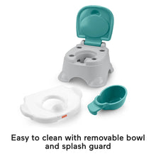 Removable bowl toddler potty chair with splash guard and teal lift piece