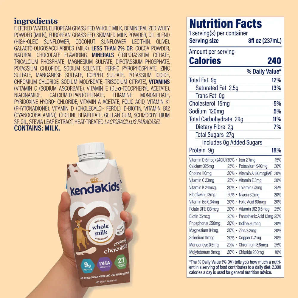 KendaKids Complete Nutrition Shake with Protein & DHA, Creamy Chocolate, 8 fl oz, (6 Pack) - USA MEGA SHOP