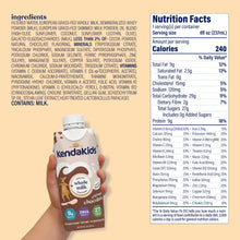 Nutrition Facts panel next to creamy chocolate whole-milk shake carton (back view)