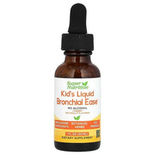 Brown glass kids liquid bottle with black dropper, bronchial ease label