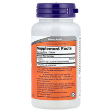 L-Lysine 500 mg supplement facts panel on bottle, vegetarian