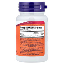 Vitamin E supplement bottle back label with Supplement Facts and 1 softgel serving size