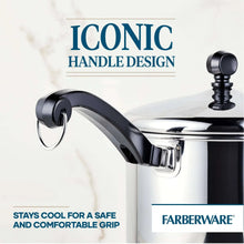Stainless steel sauce pan with lid, black handle grip and finial knob