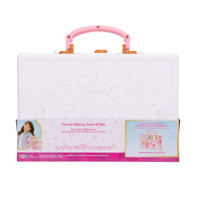 Plastic hair styling tools tote with pink handle, closed white case
