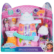 Toy playset package with pink, white, and orange cat-themed mountain structure