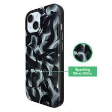 Black phone case with metallic silver ripple pattern on the back and side rails