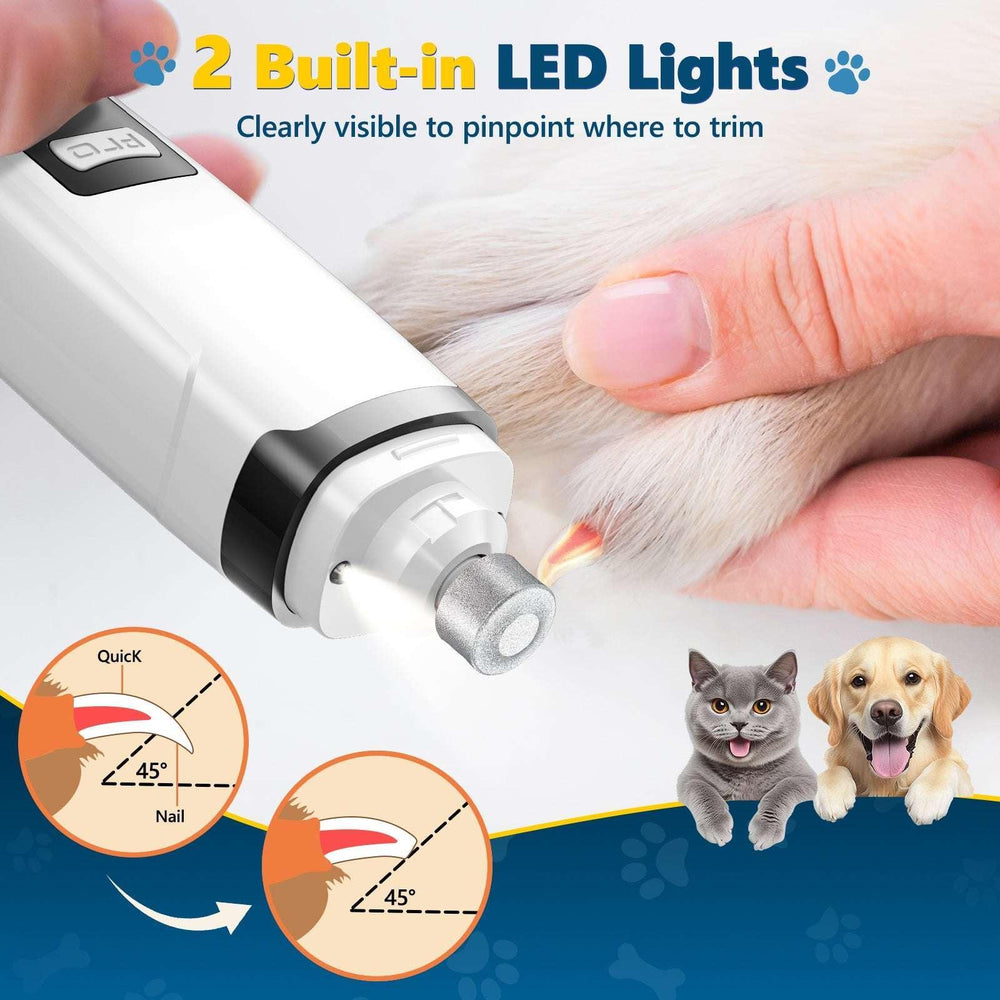 BEBANG Dog Nail Grinder, 2 LED Lights, Super Quiet and Low Vibration Electric Dog Nail Trimmers for Small Medium Large Dogs & Cats - USA MEGA SHOP