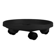 Black plant caddy with caster wheels and round tray