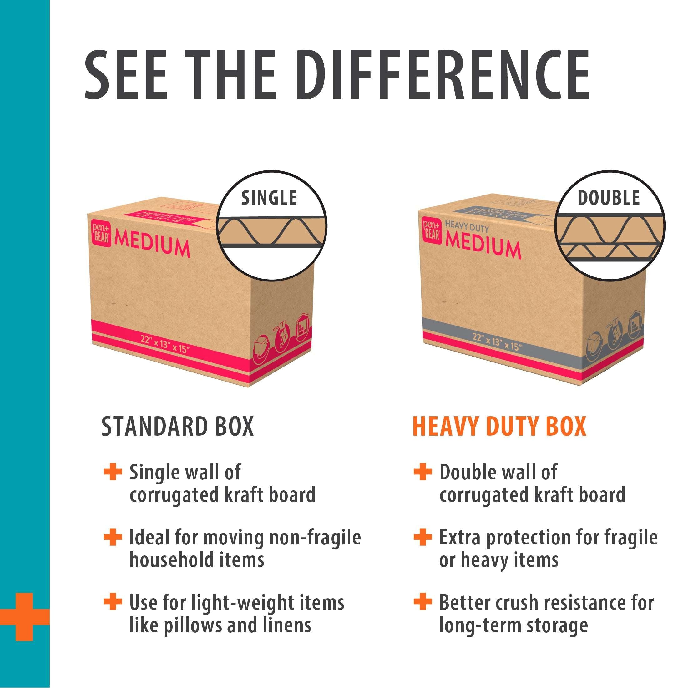 Pen+Gear Medium Moving Boxes, 22 in. L x 13 in. W x 15 in. H, Kraft