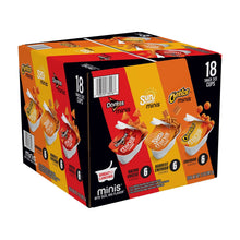 Snack variety pack carton showing Doritos, SunChips, and Cheetos minis; 18 cups
